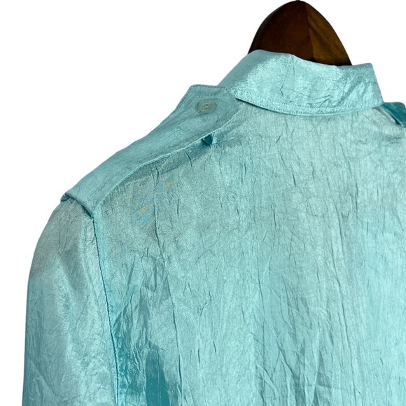 Vintage Diane von Furstenberg Aqua Blue Button Up Crinkle Blouse DVF Top Size 6 - Picture 9 of 9